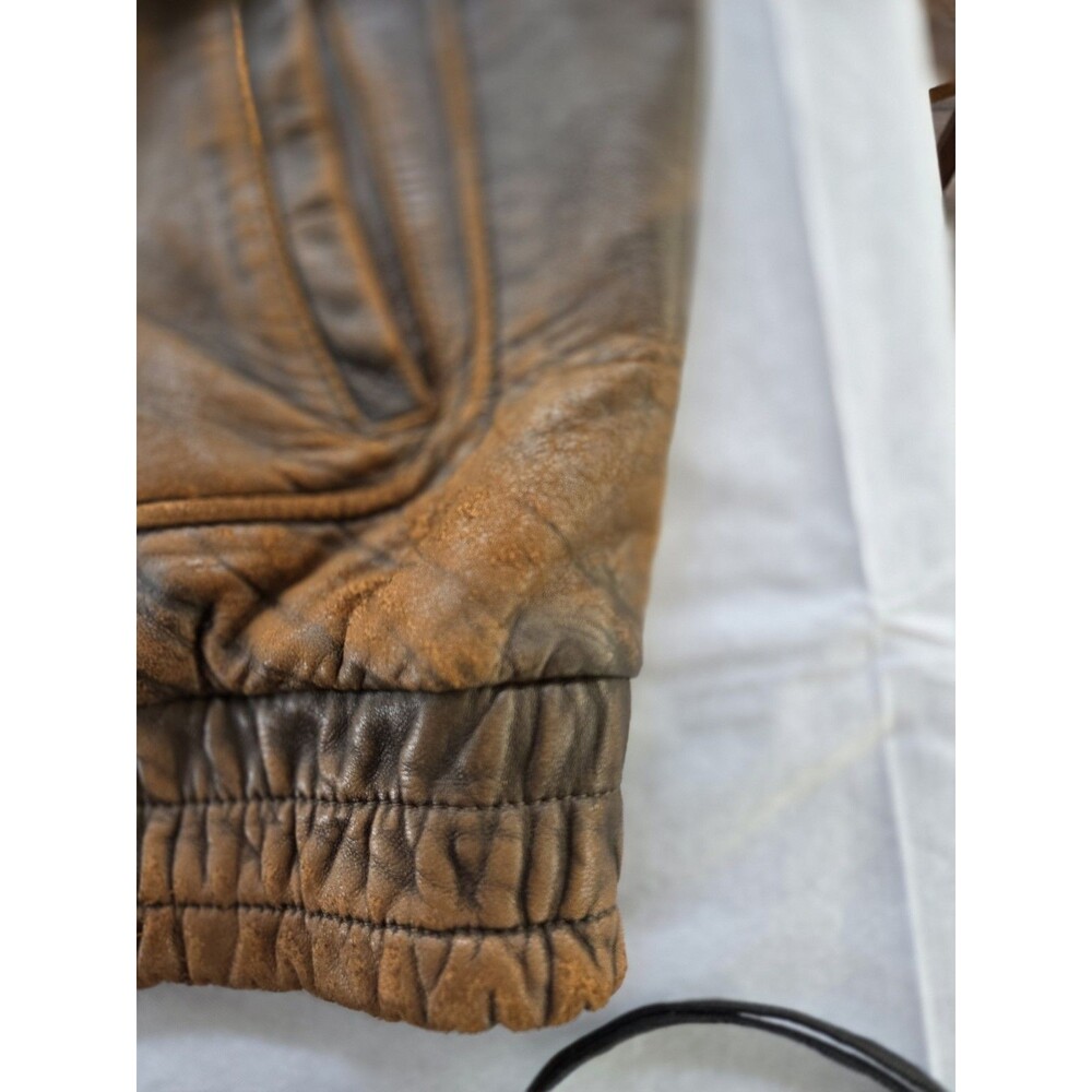 Vintage Bermans Leather Bomber Jacket XL Brown Distressed Made in Korea - Picture 10 of 16